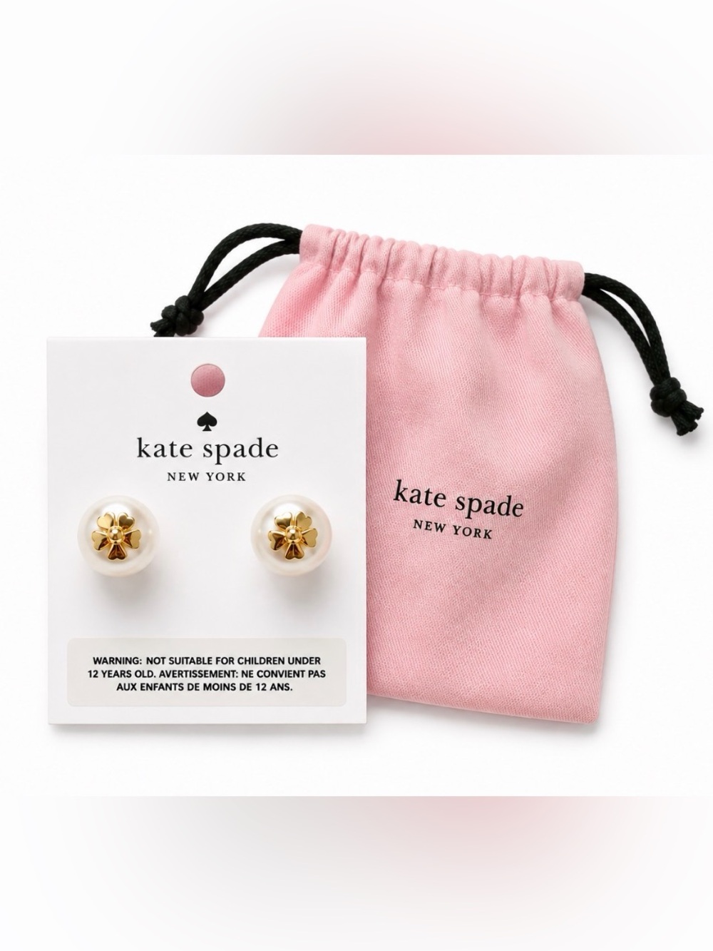 NEW! Kate Spade Pearl Stud Earrings with Gold Flower Centers